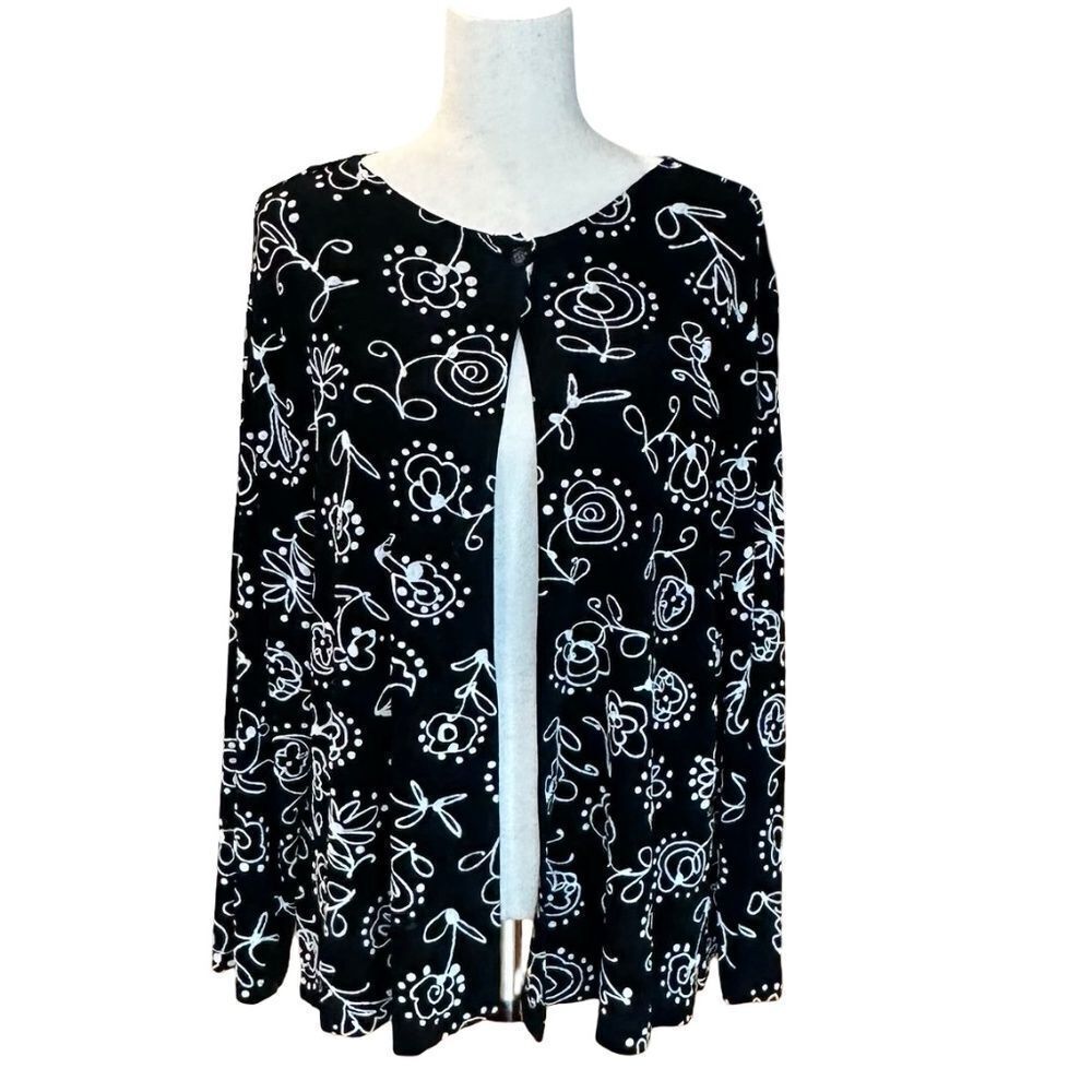 Clio Women's Lightweight Long Sleeve Open Front Cardigan Black/White Size Large
